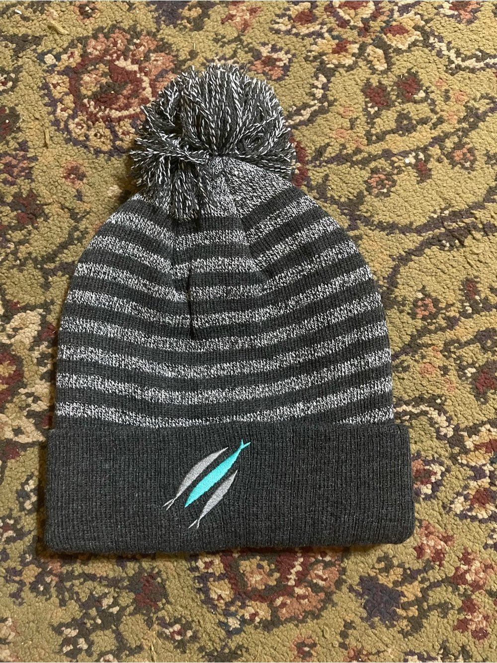 The Chosen 3 Fish Gray Pom-Pom Beanie with Teal Accent - Men’s Accessory